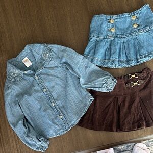 Gymboree Blue Denim Embroidered Shirt and two skirts bundle